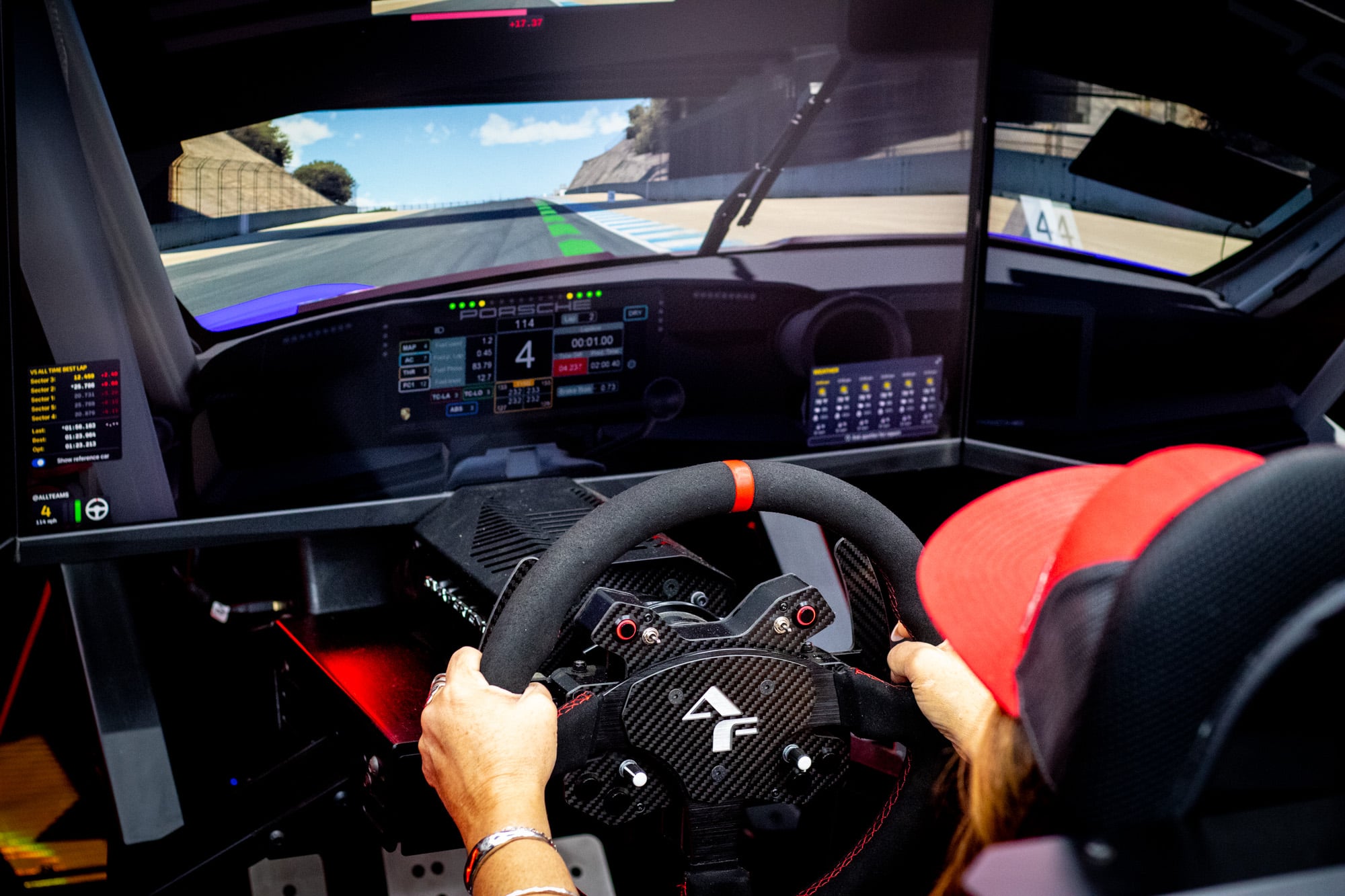 Racing simulator cockpit POV at Laguna Seca